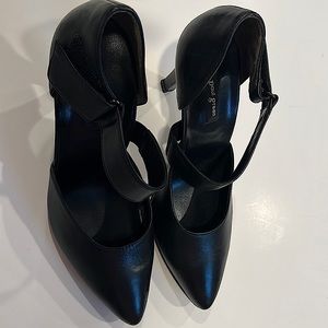 Paul Green Black Leather D'Orsay Pointed Toe Mary Jane Heels Size US 9